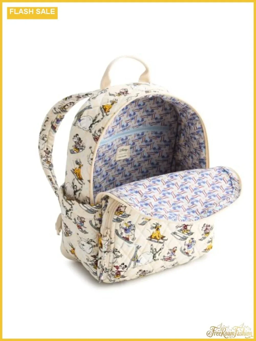 Quilted Cotton Small Travel Backpack with Pockets, Machine Washable